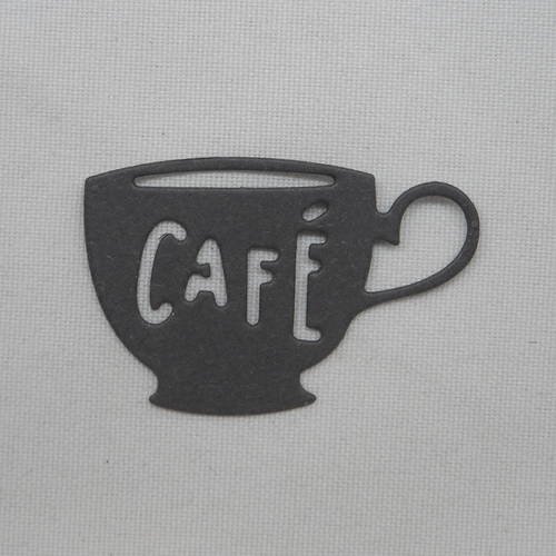 N°328  petite tasse de café en papier gris foncé découpage