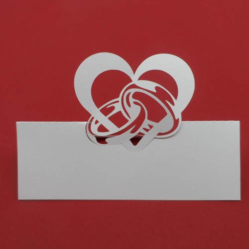 N°442 marques-places chevalet avec un cœur et alliances intégrés  en papier  blanc