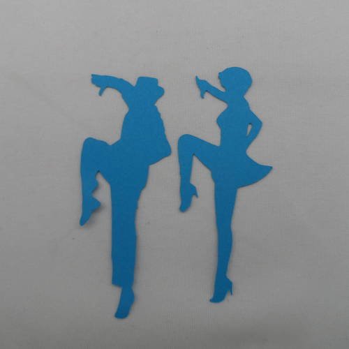 N°244  d'un couple de danseur séparé  en papier bleu turquoise découpage  fin