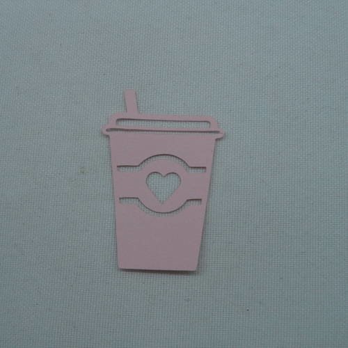 N°399  gobelet cœur avec paille   en papier  rose