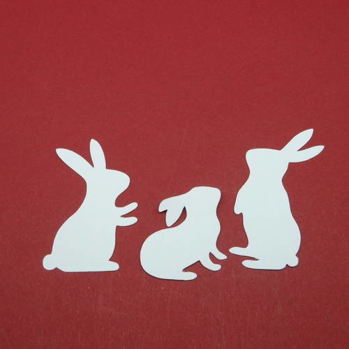 N°435  lot de trois lapins  en papier blanc différentes positions découpage