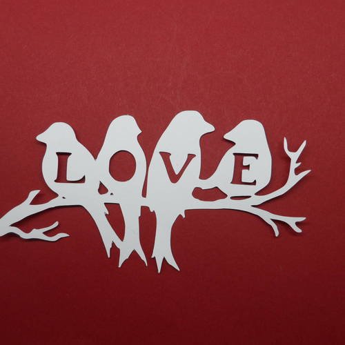 N°434 d'une branche avec 4 oiseaux love en papier blanc  découpage