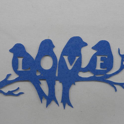 N°434 d'une branche avec 4 oiseaux love en papier tapisserie bleu  découpage