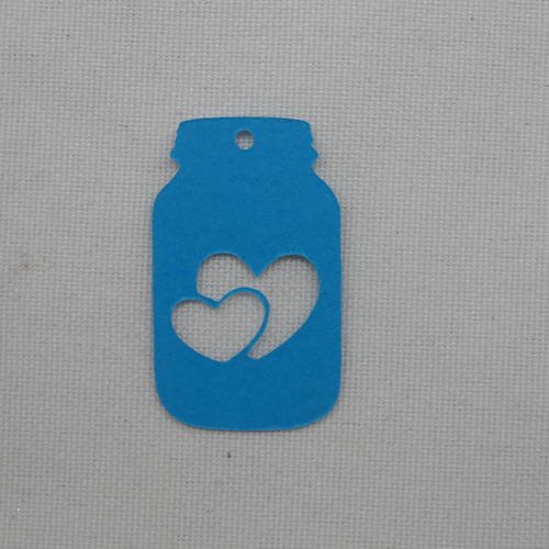 N°431 petit pot de bébé cœur en papier  bleu turquoise   découpage  fin 