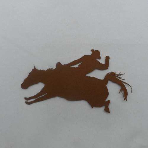 N°430 d'un rodéo  cow-boy et cheval en papier marron foncé  découpage fin