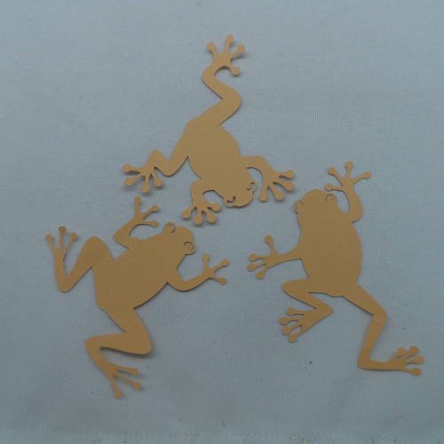 N°224 lot   de trois grenouilles différentes  en papier caramel marron clair découpage