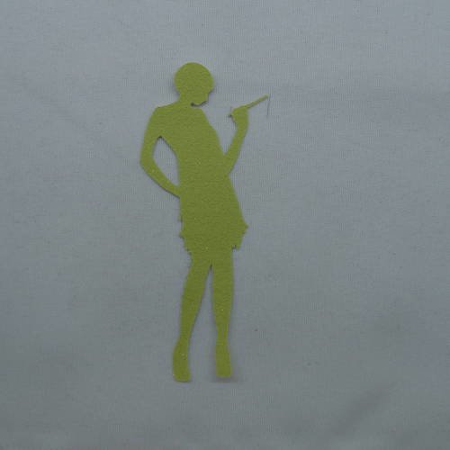 N°410   femme charleston   en papier tapisserie  vert à paillette  