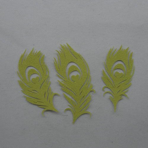 N°420 lot de trois plumes de paon  en papier tapisserie  vert à paillette