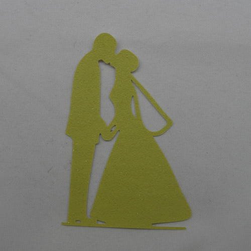 N°411  couple de marié   en papier tapisserie  vert à paillette
