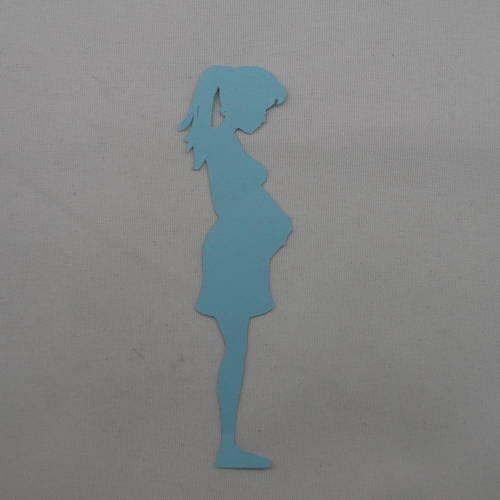 N°425  d'une femme enceinte main sur le ventre n°4  en papier bleu  découpage 