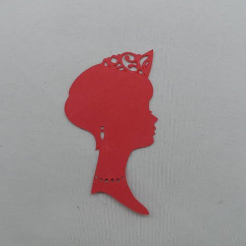 N°128 tête de princesse de profil en papier rouge avec bijoux et couronne  découpage