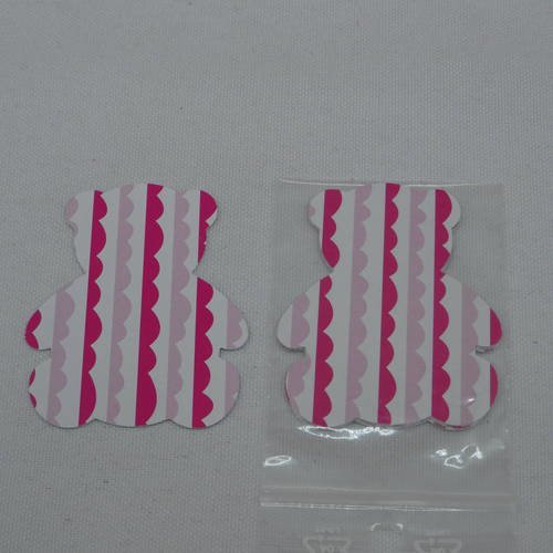 N°352 lot de 5 ours  en papier fond blanc à vague verticale  rose et fuchsia    pour  embellissement 