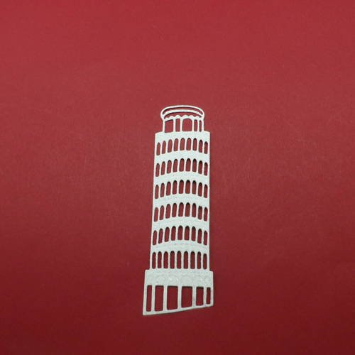 N°230  tour de pise  en papier  tapisserie blanc à paillette découpage  fins et gaufrage 