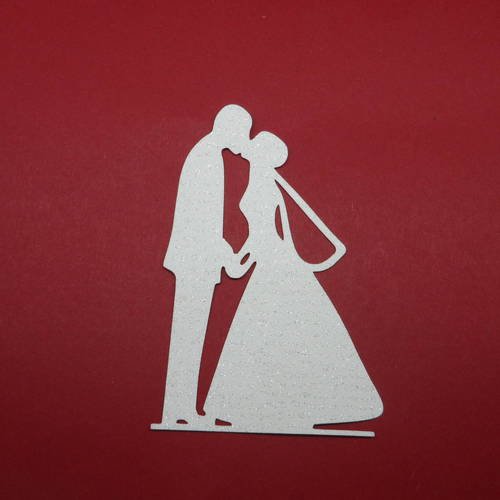 N°411 couple de marié   en papier tapisserie  blanc à paillette