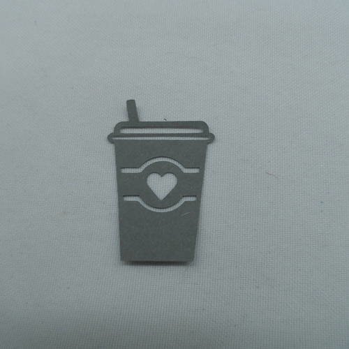 N°399  gobelet cœur avec paille   en papier gris