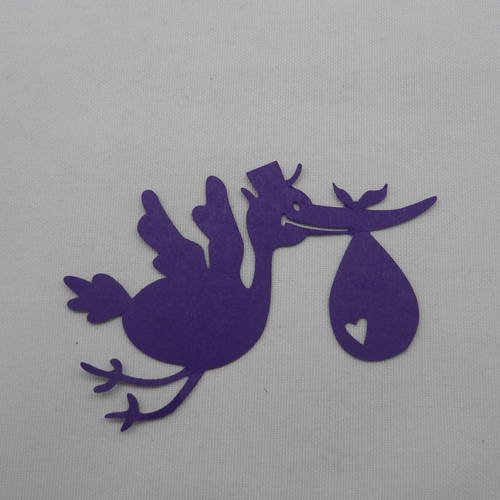 N°227  cigogne porte "bébé"   en papier violet foncé 