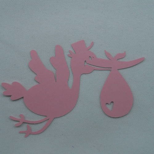 N°227  cigogne porte "bébé"   en papier rose  