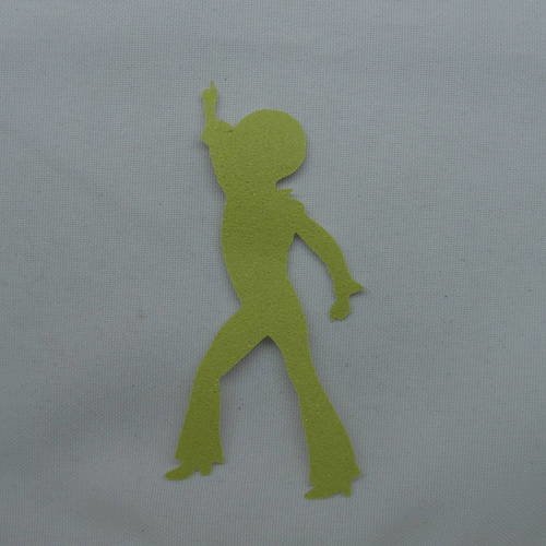 N°384 d'un  danseur disco en papier tapisserie vert à paillette  découpage  fin 