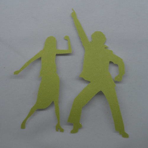 N°383 d'un couple de danseur disco en papier tapisserie vert à paillette  découpage  fin