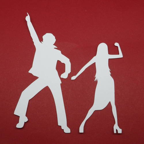 N°383 d'un couple de danseur disco en papier blanc découpage  fin