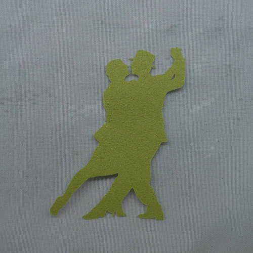 N°379 d'un couple de danseur  de tango  en papier tapisserie vert à paillette  découpage  fin