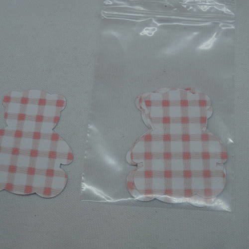 N°352 lot de 5 ours  en papier vichy  rose et blanc  pour  embellissement