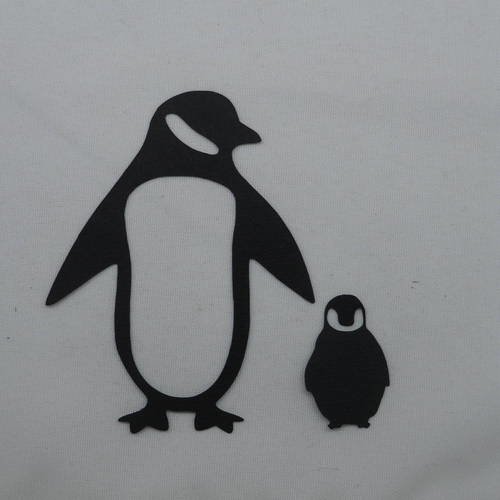 N°376 maman pingouin et son petit    en papier noir  découpage 