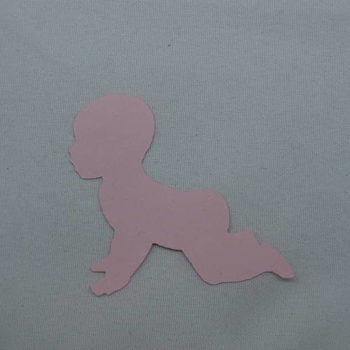N°373   bébé n°1 à  quatre pattes en papier rose  découpage 