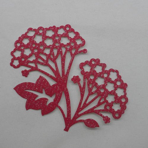 N°285 fleur hortensia  en papier tapisserie rouge framboise à paillette  découpage  fin