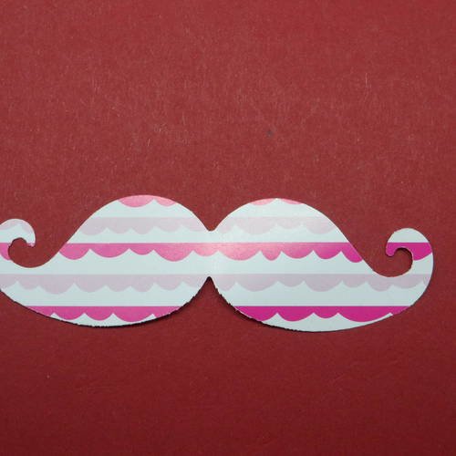 N°359 moustache en papier  fond  blanc à vague rose fuchsia   pour  embellissement 