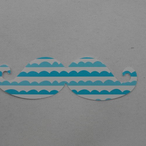 N°359 moustache en papier  fond  blanc à vague bleu turquoise   pour  embellissement 