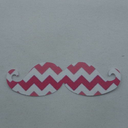 N°359 moustache en papier fond blanc à zig zag  rouge  pour  embellissement 