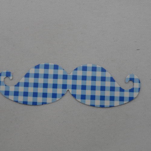 N°359 moustache en papier vichy blanc et bleu  pour  embellissement 