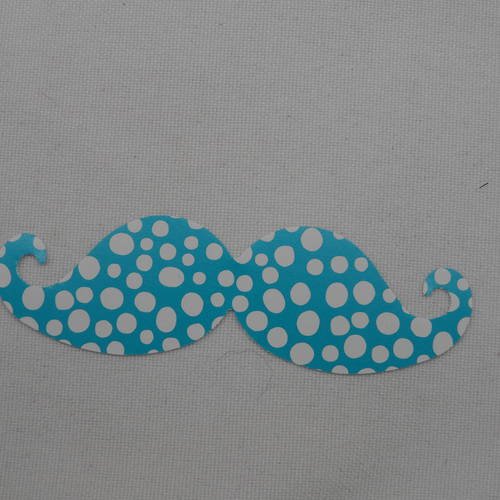 N°359 moustache en papier  fond bleu turquoise à tache blanche  pour  embellissement 