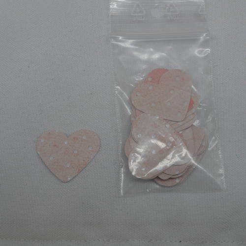 N°358 lot de 25 petits cœurs en papier  fond rose   à pois blanc et paillette pour  embellissement 