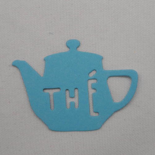 N°329 petite théière thé   en papier bleu découpage