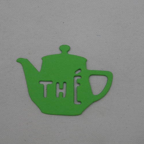 N°329 petite théière thé   en papier vert découpage