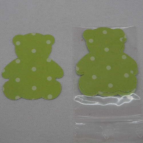 N°352 lot de 5 ours  en papier fond vert à pois blanc   pour  embellissement