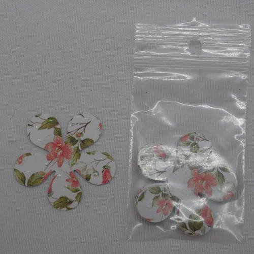 N°161 lot de 10 fleurs en papier  fond blanc à motif fleur et paillettes  pour  embellissement 