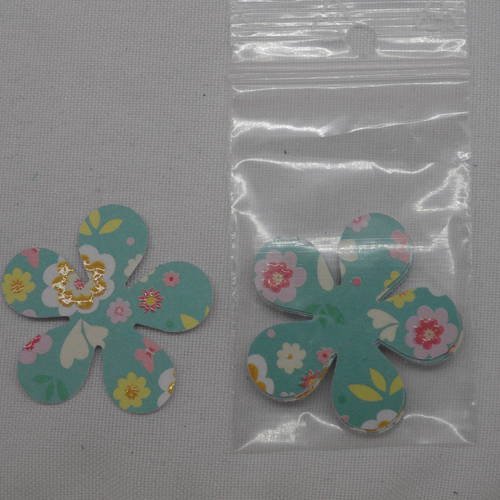 N°161 lot de 10 fleurs en papier bleu vert à motifs fleurs et paillettes  pour  embellissement 
