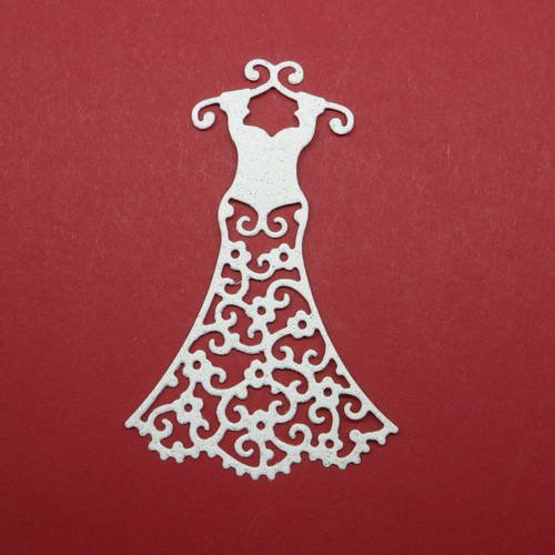 N°137 petite robe sur cintre en papier tapisserie blanc à paillette    découpage fin
