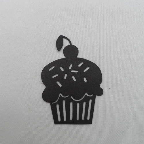 N°324  petit gâteau avec cerise sur le dessus en papier noir découpage 