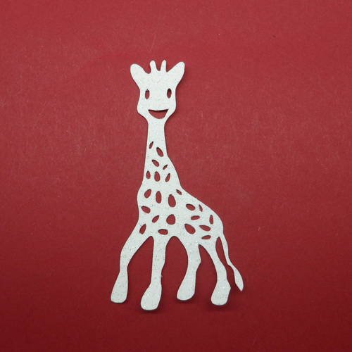 N°273 jolie girafe sophie  en papier tapisserie blanc à paillette   découpage  fin 