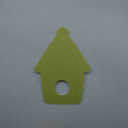 N°302 petit nichoir  en papier tapisserie vert à paillette  découpage fin 