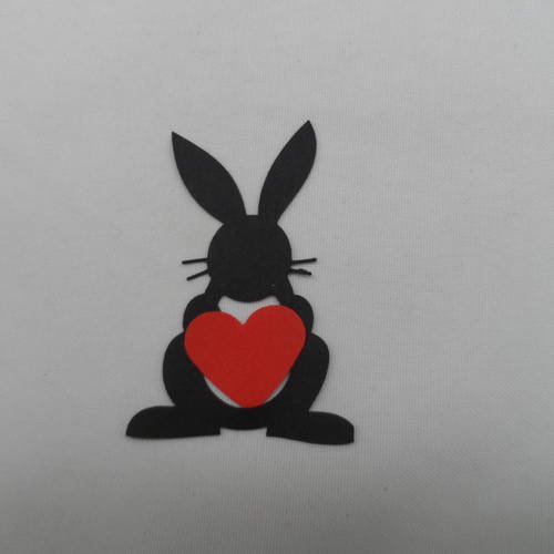 N°290 lapin   en papier noir et cœur rouge  découpage  fin 