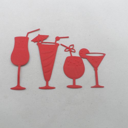 N°278 lot de quatre verres à cocktails   en papier rouge  découpage  fin et gaufrage