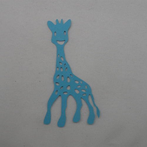 N°273 jolie girafe sophie  en papier bleu turquoise  découpage  fin 