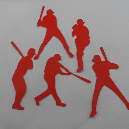 N°261  lot de cinq joueurs de baseball en papier rouge découpage  fin 