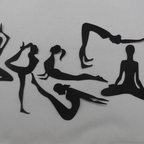 N°263 lot de six silhouettes en position de yoga  en papier noir  découpage  fin 