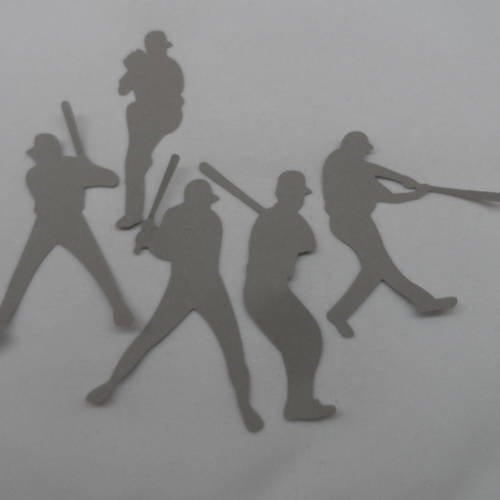 N°261 lot de cinq joueurs de baseball en papier gris  découpage  fin 